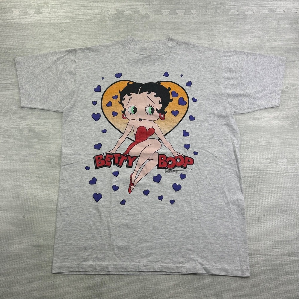 Vintage 90s Betty Boop Shirt Size XXL Gray 1994 Heart Pin Up Girl